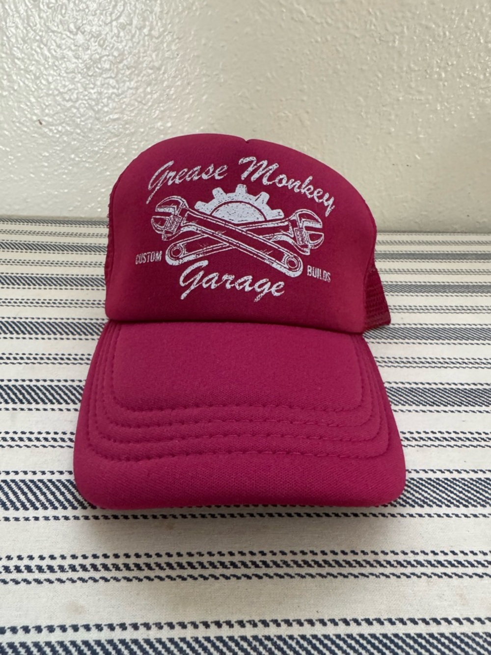 Cotton On Magenta 'Grease Monkey Garage' Trucker Hat